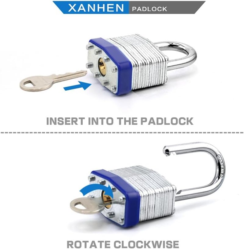 XanHen Keyed Alike Laminated Steel Keyed Padlocks with Normal Shackle, 6 Pack, for Hasp Latch, Sheds, Fences, Storage Locker, School, Gym - Image 4